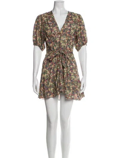Pre-owned Doen Floral Print Mini Dress In Green