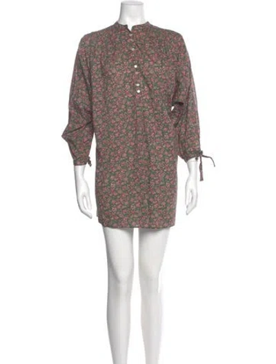 Pre-owned Doen Floral Print Mini Dress In Green