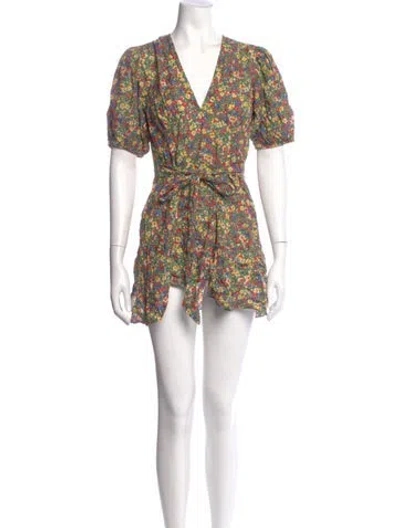 Pre-owned Doen Floral Print Mini Dress In Green