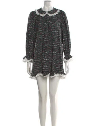 Pre-owned Doen Floral Print Mini Dress In Green
