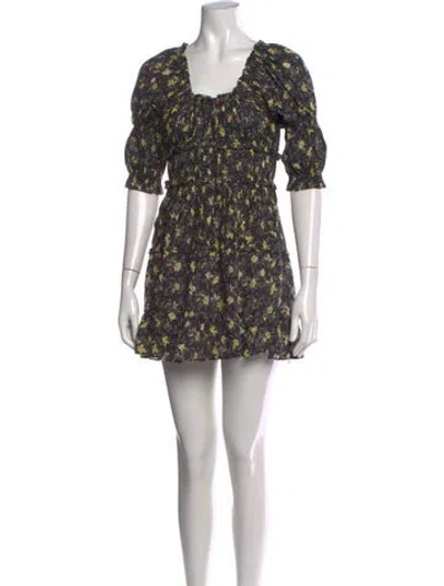 Pre-owned Doen Floral Print Mini Dress In Green