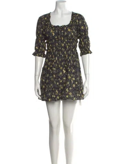 Pre-owned Doen Floral Print Mini Dress In Green