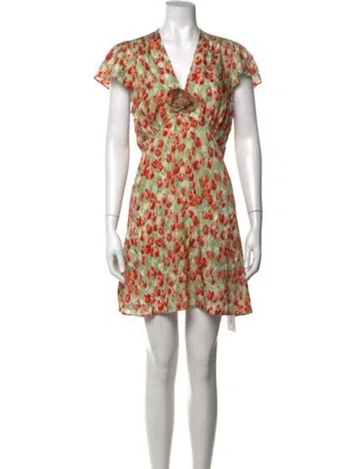 Pre-owned Doen Floral Print Mini Dress In Green