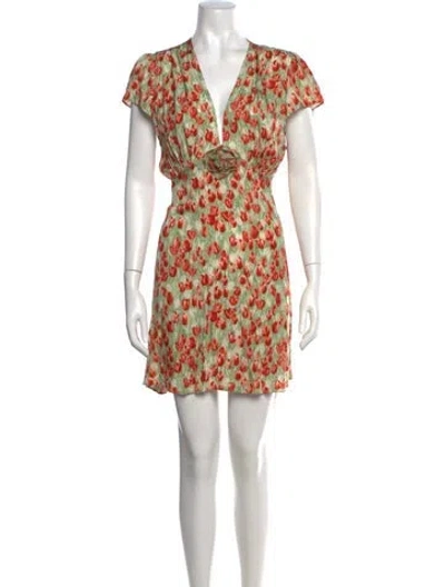 Pre-owned Doen Floral Print Mini Dress In Green