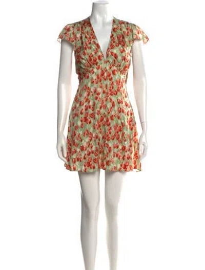 Pre-owned Doen Floral Print Mini Dress In Green