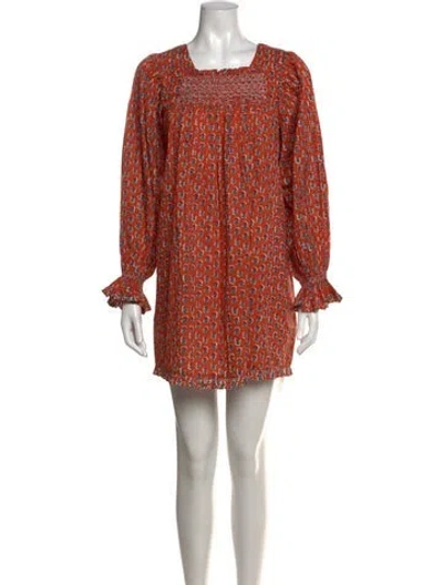 Pre-owned Doen Floral Print Mini Dress In Metallic/orange