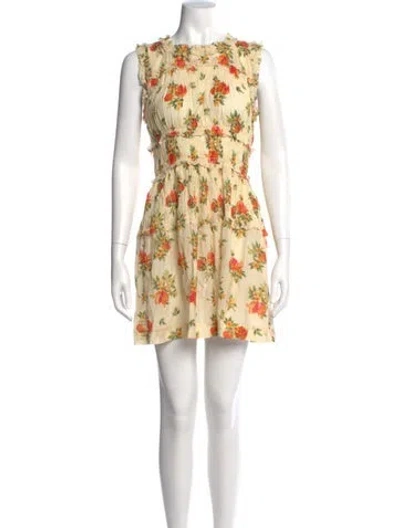 Pre-owned Doen Floral Print Mini Dress In Neutral