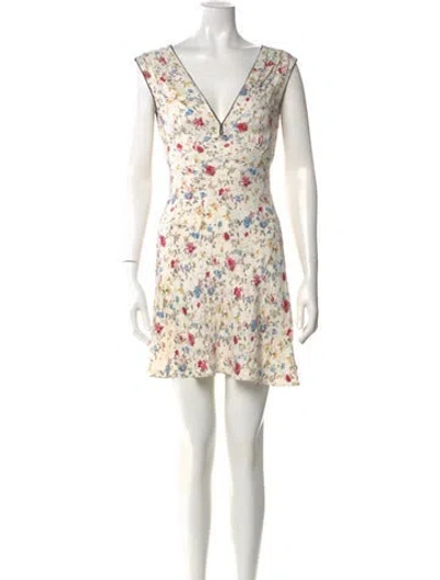 Pre-owned Doen Floral Print Mini Dress In Neutral