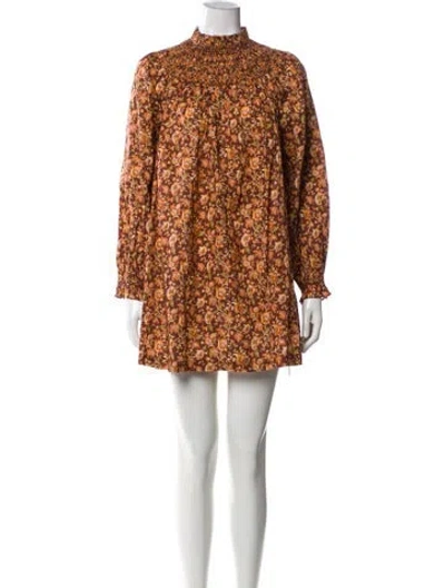 Pre-owned Doen Floral Print Mini Dress In Neutral