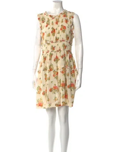 Pre-owned Doen Floral Print Mini Dress In Neutral