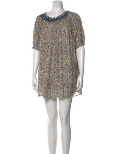 Pre-owned Doen Floral Print Mini Dress In Neutral