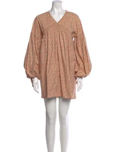 Pre-owned Doen Floral Print Mini Dress In Neutral