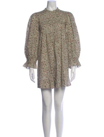 Pre-owned Doen Floral Print Mini Dress In Neutral