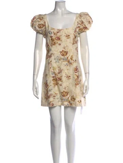 Pre-owned Doen Floral Print Mini Dress In Neutral