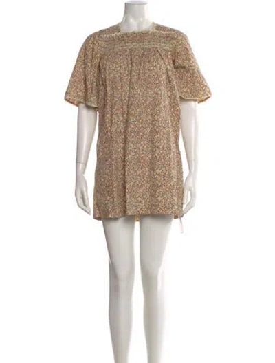 Pre-owned Doen Floral Print Mini Dress In Neutral