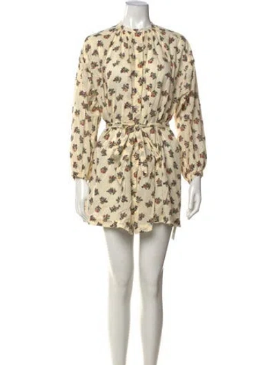 Pre-owned Doen Floral Print Mini Dress In Neutral