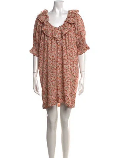 Pre-owned Doen Floral Print Mini Dress In Neutrals