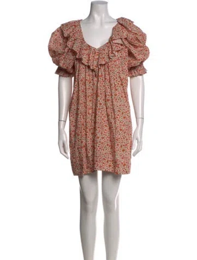 Pre-owned Doen Floral Print Mini Dress In Neutrals