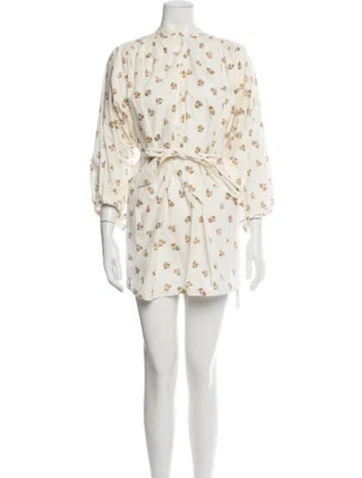 Pre-owned Doen Floral Print Mini Dress In Neutrals