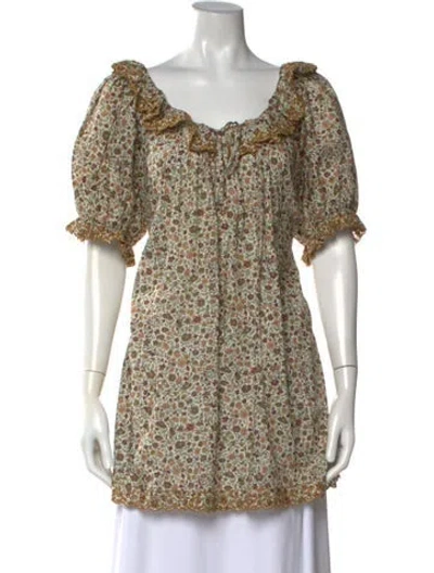 Pre-owned Doen Floral Print Mini Dress In Neutrals