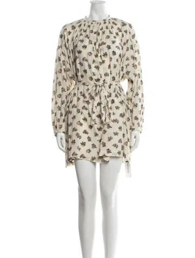 Pre-owned Doen Floral Print Mini Dress In Neutrals