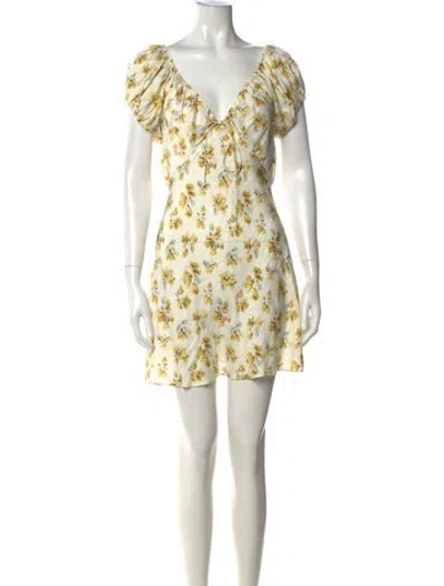 Pre-owned Doen Floral Print Mini Dress In Neutrals/yellow