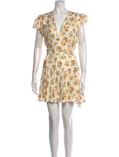 Pre-owned Doen Floral Print Mini Dress In Neutrals/yellow