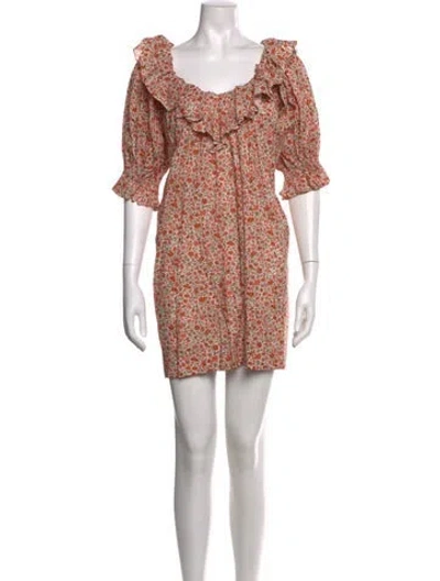 Pre-owned Doen Floral Print Mini Dress In Orange