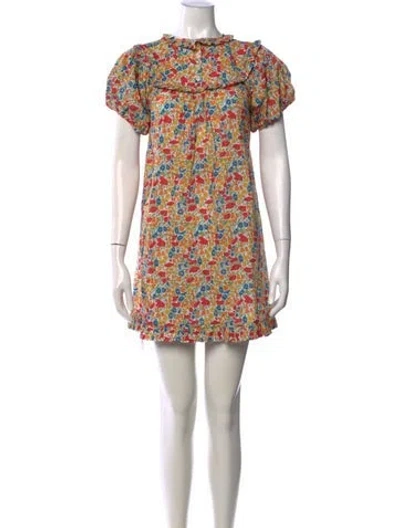 Pre-owned Doen Floral Print Mini Dress In Orange