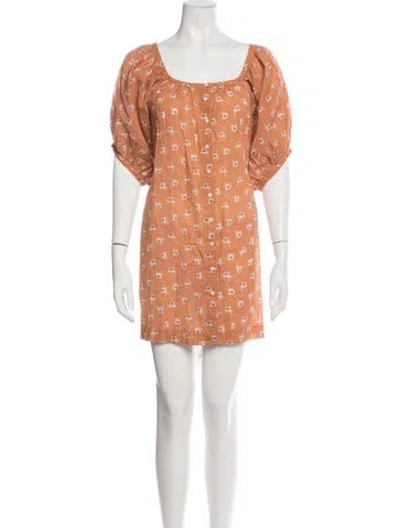 Pre-owned Doen Floral Print Mini Dress In Orange