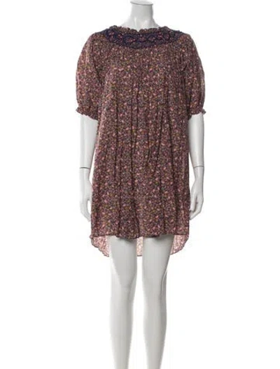 Pre-owned Doen Floral Print Mini Dress In Purple