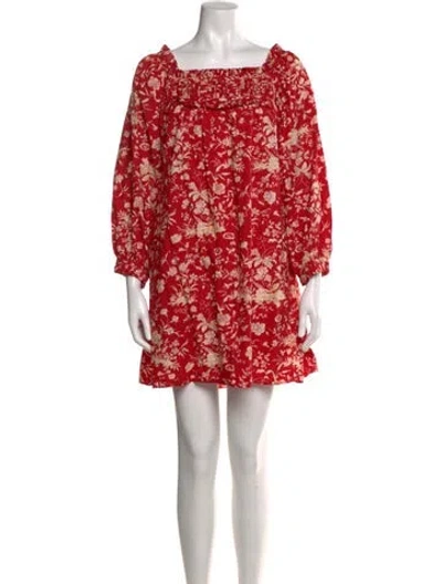 Pre-owned Doen Floral Print Mini Dress In Red