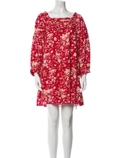Pre-owned Doen Floral Print Mini Dress In Red