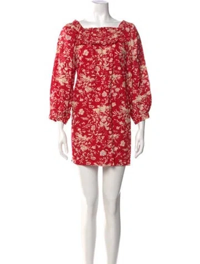 Pre-owned Doen Floral Print Mini Dress In Red