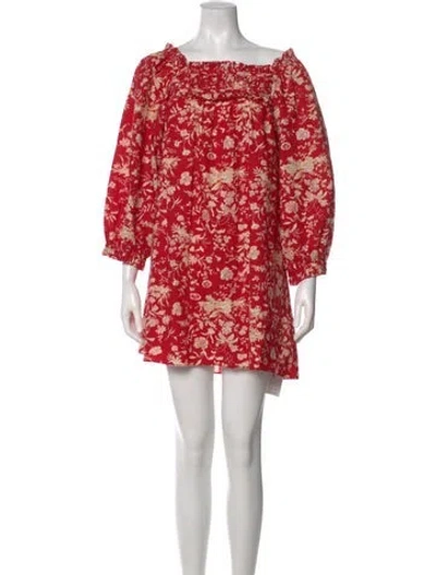 Pre-owned Doen Floral Print Mini Dress In Red