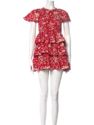 Pre-owned Doen Floral Print Mini Dress In Red