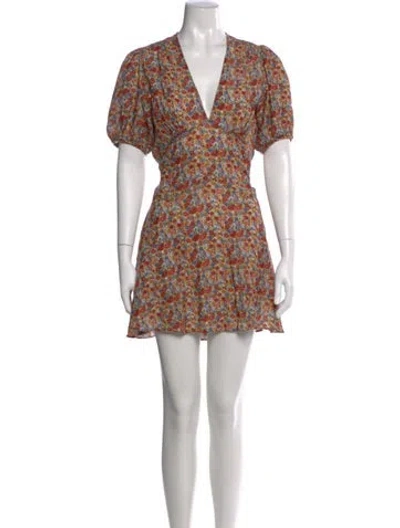 Pre-owned Doen Floral Print Mini Dress In Red