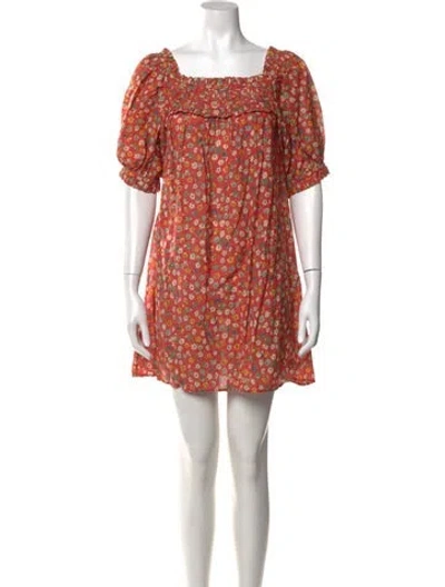 Pre-owned Doen Floral Print Mini Dress In Red