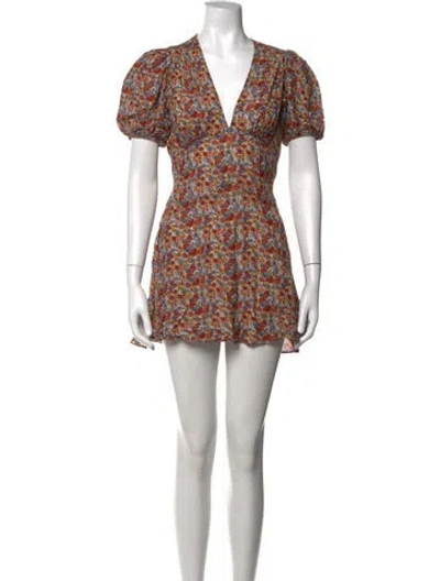 Pre-owned Doen Floral Print Mini Dress In Red