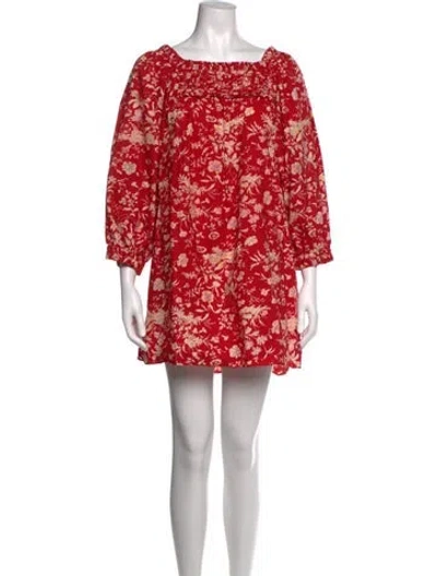 Pre-owned Doen Floral Print Mini Dress In Red