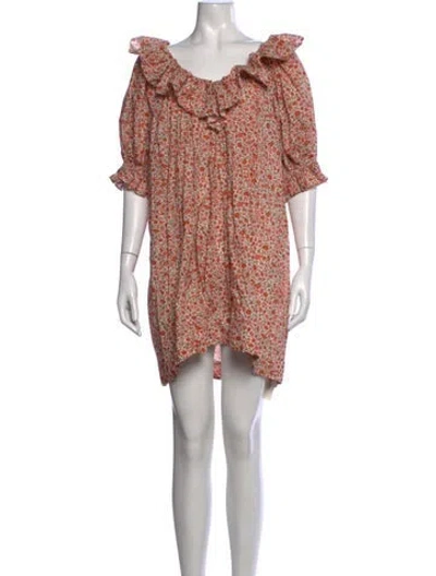 Pre-owned Doen Floral Print Mini Dress In Red