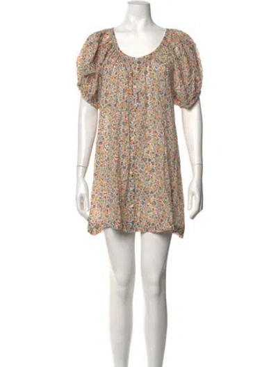 Pre-owned Doen Floral Print Mini Dress In Red