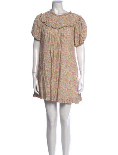 Pre-owned Doen Floral Print Mini Dress In Red/white