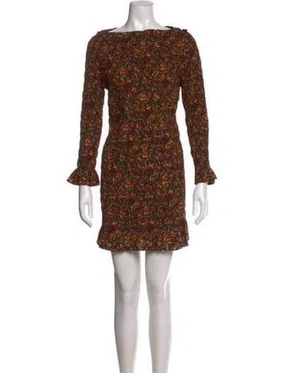 Pre-owned Doen Floral Print Mini Dress W/ Tags In Brown