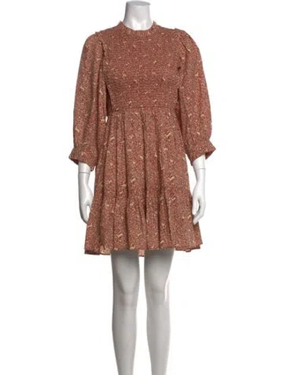 Pre-owned Doen Floral Print Mini Dress W/ Tags In Brown