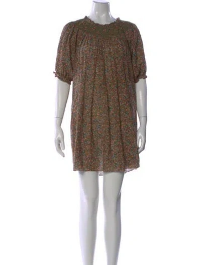 Pre-owned Doen Floral Print Mini Dress W/ Tags In Green