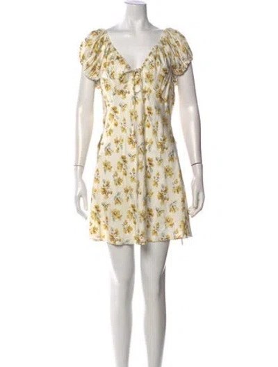 Pre-owned Doen Floral Print Mini Dress W/ Tags In Yellow