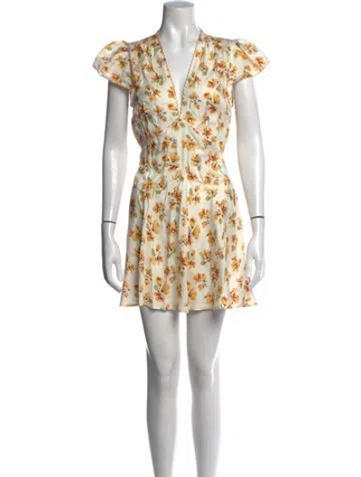 Pre-owned Doen Floral Print Mini Dress W/ Tags In Yellow
