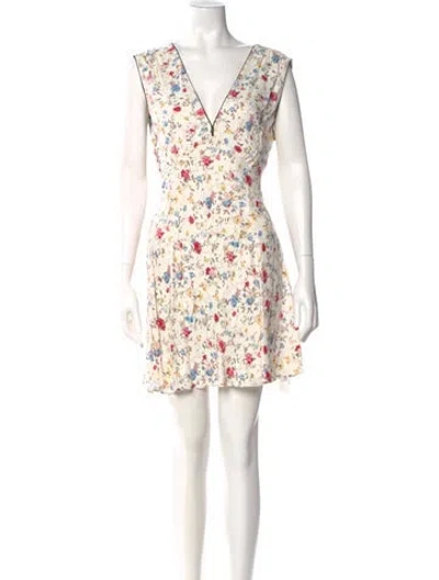Pre-owned Doen Floral Print Mini Dress In White
