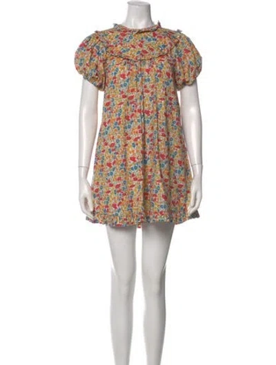 Pre-owned Doen Floral Print Mini Dress In White